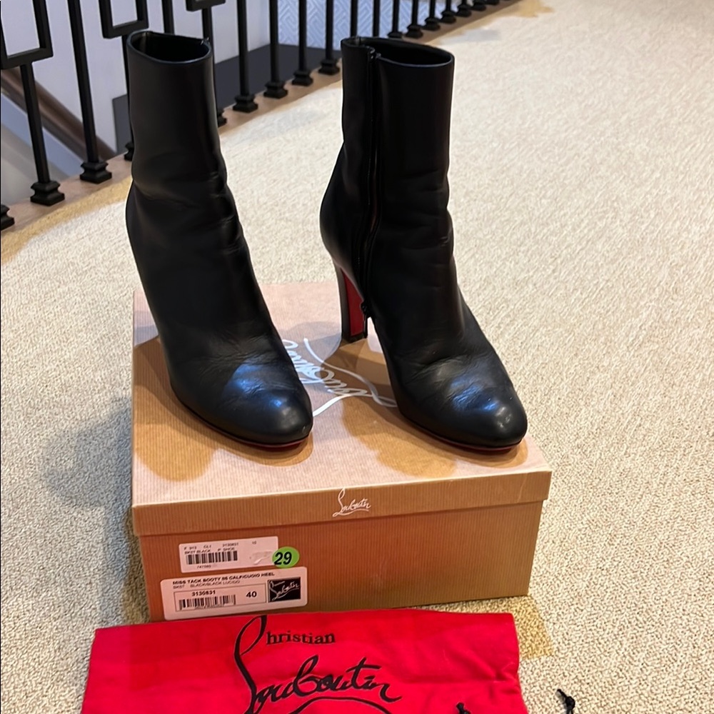 Authentic Christian Louboutin Miss Tack Black Heeled Boots Timeless Elegance